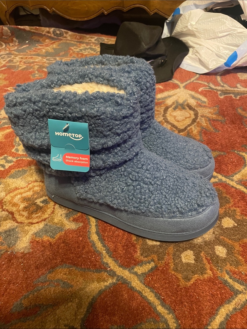 Women's Blue Sherpa Ankle Booties